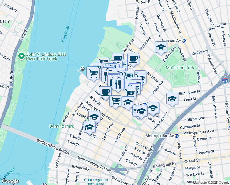 map of restaurants, bars, coffee shops, grocery stores, and more near in Brooklyn