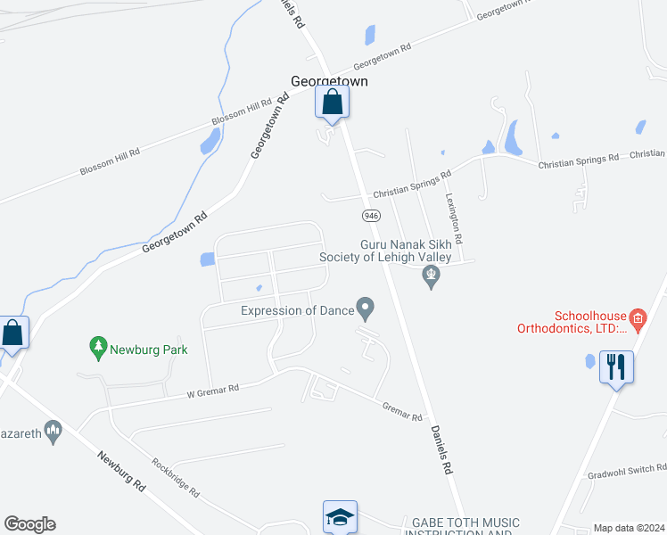 map of restaurants, bars, coffee shops, grocery stores, and more near 4369 Beech Drive in Nazareth