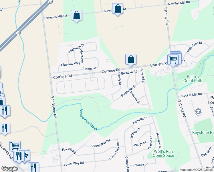 map of restaurants, bars, coffee shops, grocery stores, and more near 70 Glenmoor Circle South in Easton