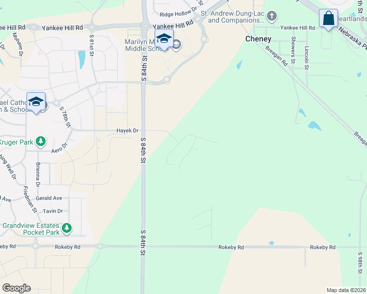 map of restaurants, bars, coffee shops, grocery stores, and more near 8860-9270 South 84th Street in Lincoln
