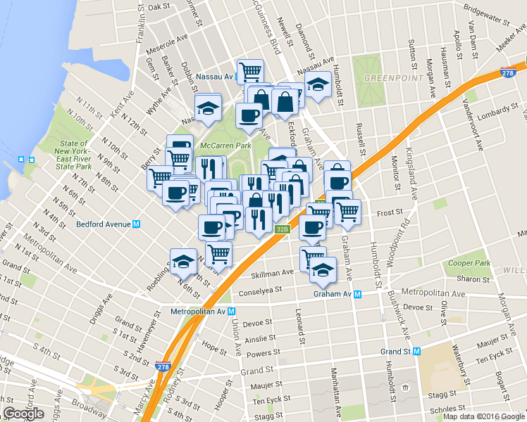 map of restaurants, bars, coffee shops, grocery stores, and more near in Brooklyn