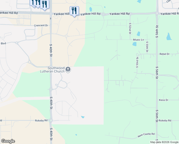 map of restaurants, bars, coffee shops, grocery stores, and more near 4301 Wilderness Hills Boulevard in Lincoln