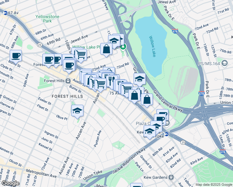 map of restaurants, bars, coffee shops, grocery stores, and more near in Queens