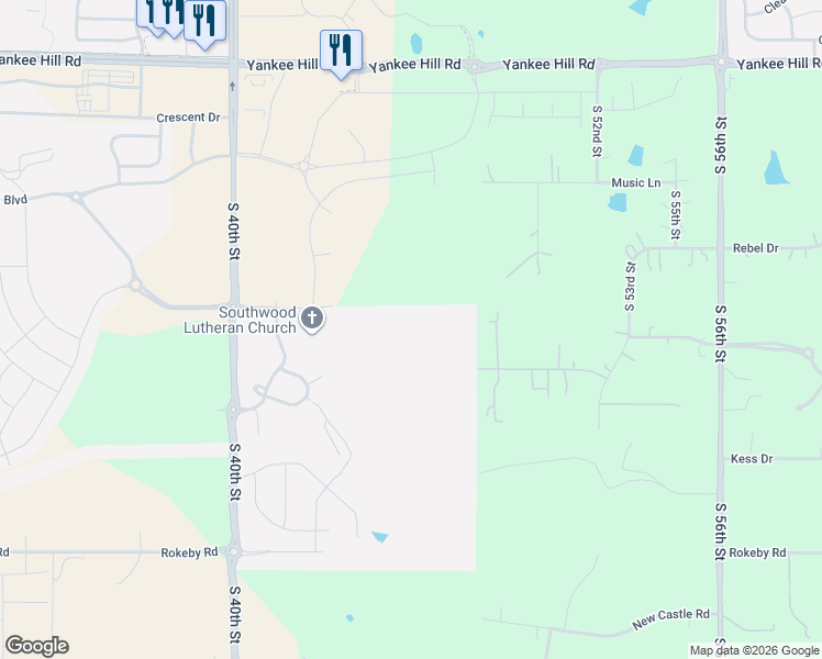 map of restaurants, bars, coffee shops, grocery stores, and more near 4301 Wilderness Hills Boulevard in Lincoln