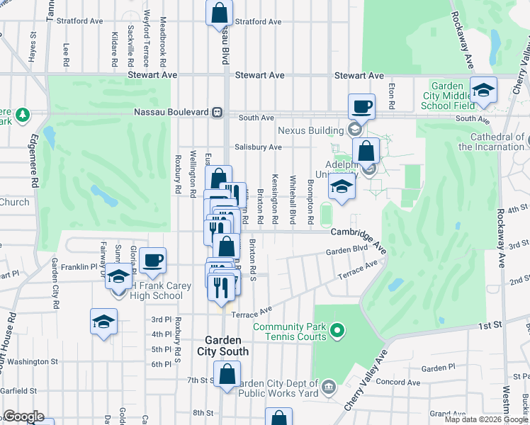 map of restaurants, bars, coffee shops, grocery stores, and more near 120 Chester Avenue in Garden City