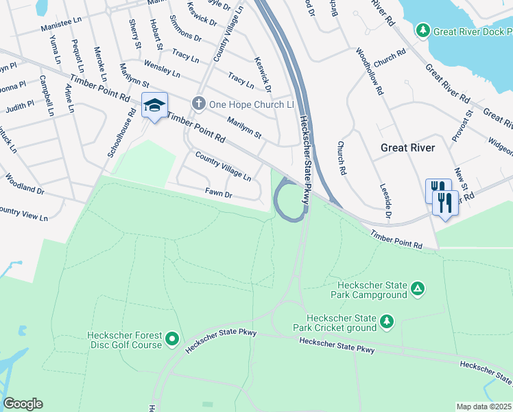 map of restaurants, bars, coffee shops, grocery stores, and more near 200 Country Village Lane in East Islip