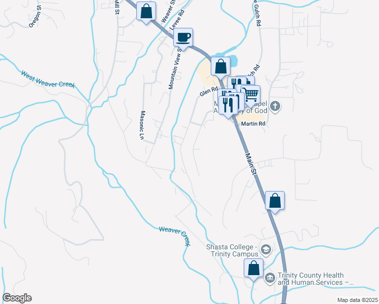 map of restaurants, bars, coffee shops, grocery stores, and more near 220 Fairway Drive in Weaverville