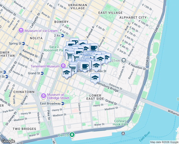 map of restaurants, bars, coffee shops, grocery stores, and more near in New York