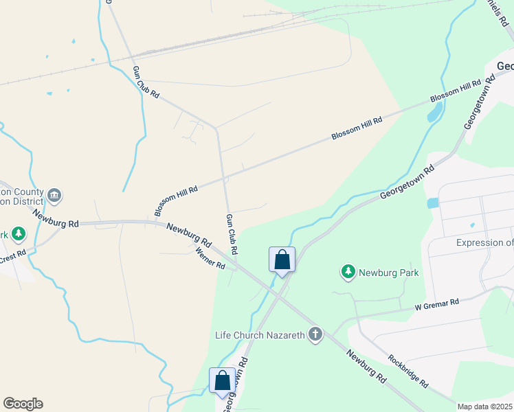 map of restaurants, bars, coffee shops, grocery stores, and more near 3523 Gun Club Road in Nazareth