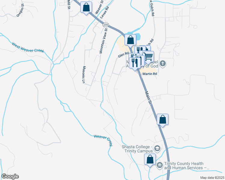 map of restaurants, bars, coffee shops, grocery stores, and more near 220 Fairway Drive in Weaverville