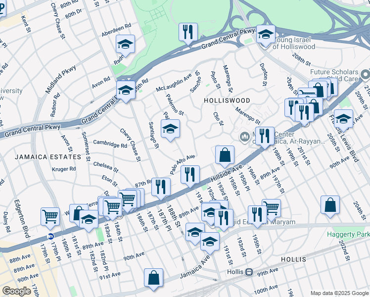 map of restaurants, bars, coffee shops, grocery stores, and more near 86-88 Palermo Street in Queens