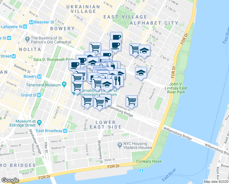 map of restaurants, bars, coffee shops, grocery stores, and more near in New York