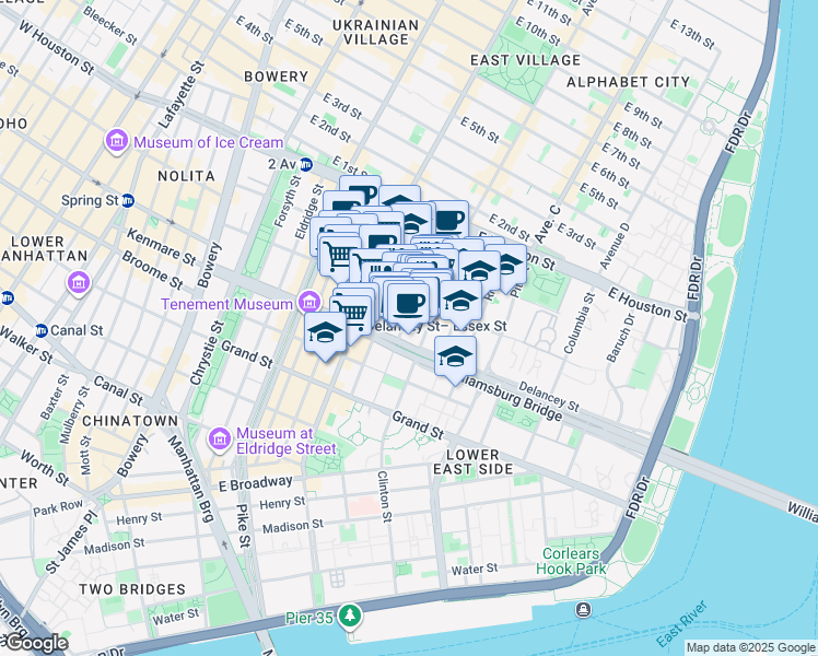 map of restaurants, bars, coffee shops, grocery stores, and more near in New York