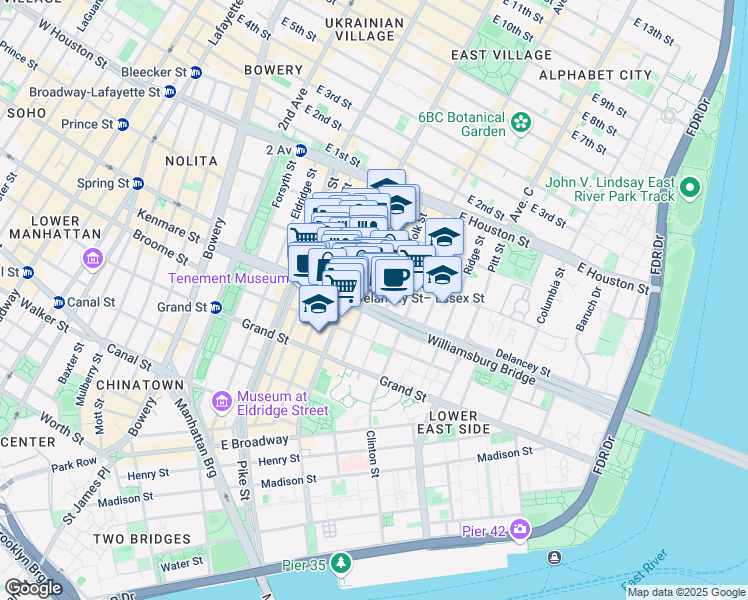 map of restaurants, bars, coffee shops, grocery stores, and more near in New York