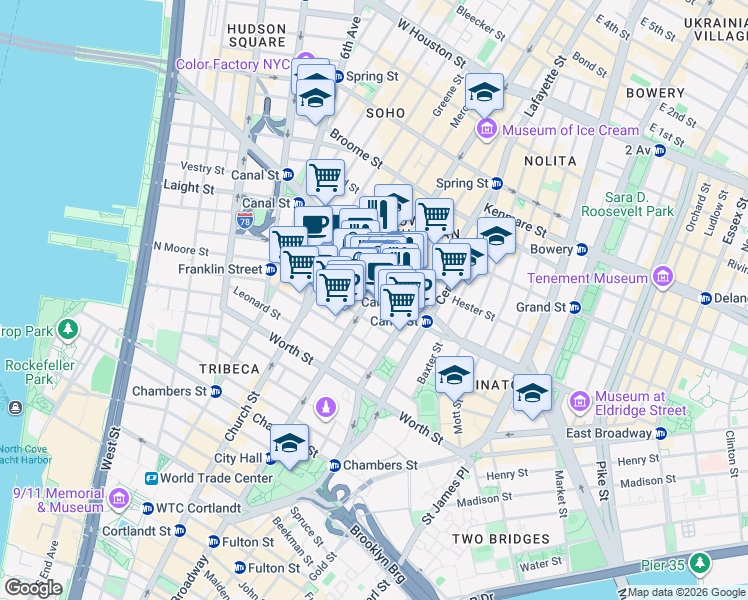 map of restaurants, bars, coffee shops, grocery stores, and more near in New York