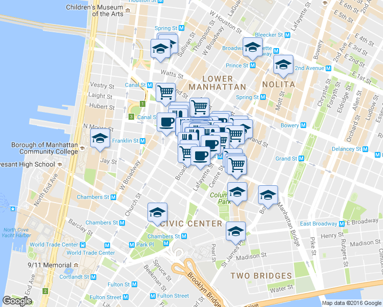 map of restaurants, bars, coffee shops, grocery stores, and more near in New York