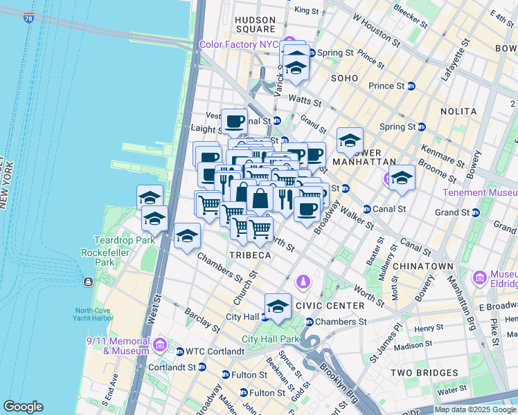 map of restaurants, bars, coffee shops, grocery stores, and more near in New York