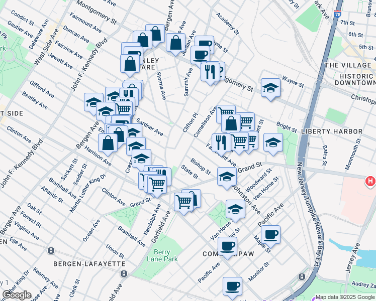 map of restaurants, bars, coffee shops, grocery stores, and more near 81 Cornelison Avenue in Jersey City
