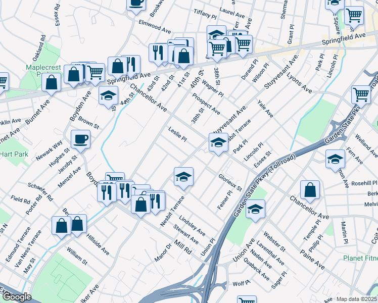 map of restaurants, bars, coffee shops, grocery stores, and more near 26 Olympic Terrace in Irvington