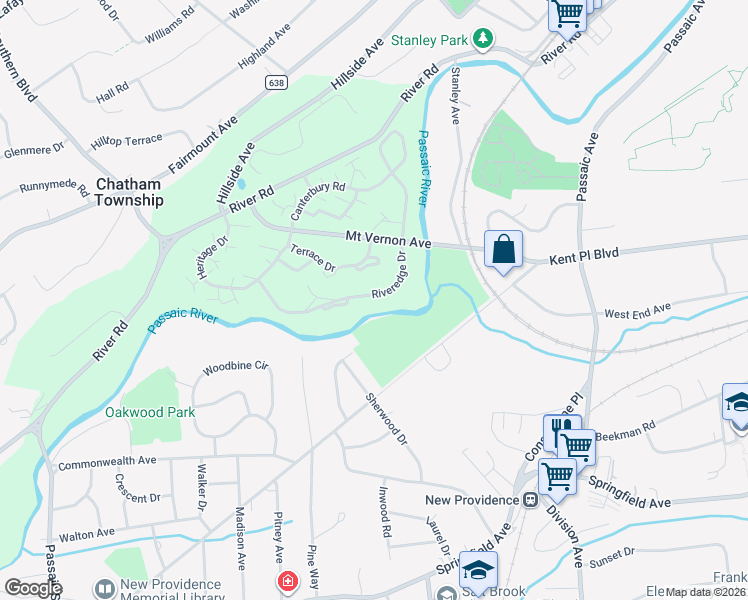 map of restaurants, bars, coffee shops, grocery stores, and more near 197 Riveredge Drive in Chatham Township