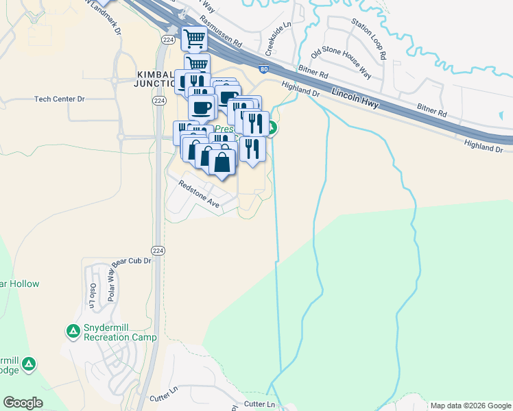 map of restaurants, bars, coffee shops, grocery stores, and more near 6004 Park Lane South in Park City