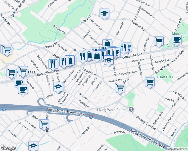 map of restaurants, bars, coffee shops, grocery stores, and more near in 