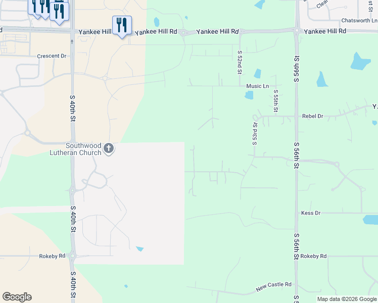 map of restaurants, bars, coffee shops, grocery stores, and more near 4800 Johnson Road in Lincoln