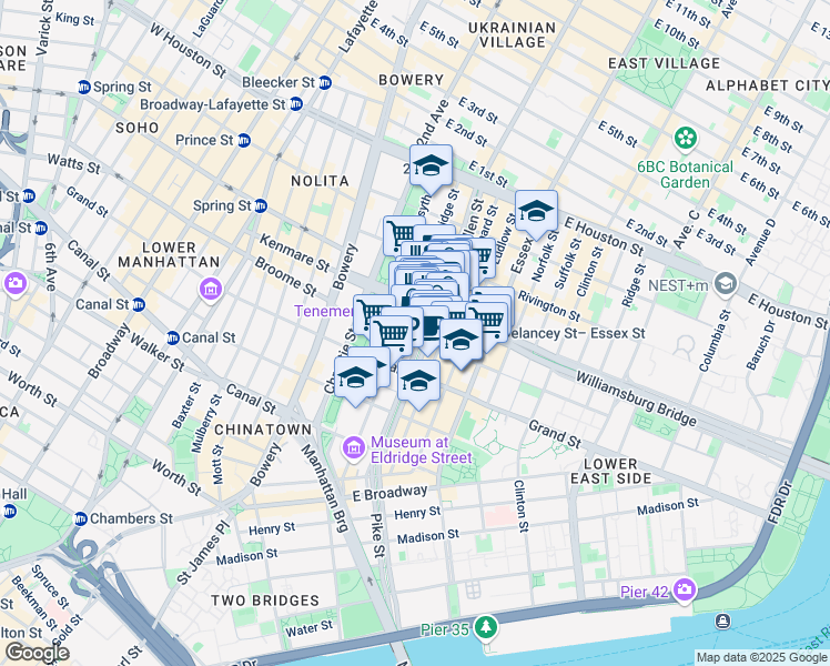 map of restaurants, bars, coffee shops, grocery stores, and more near 280 Broome Street in New York