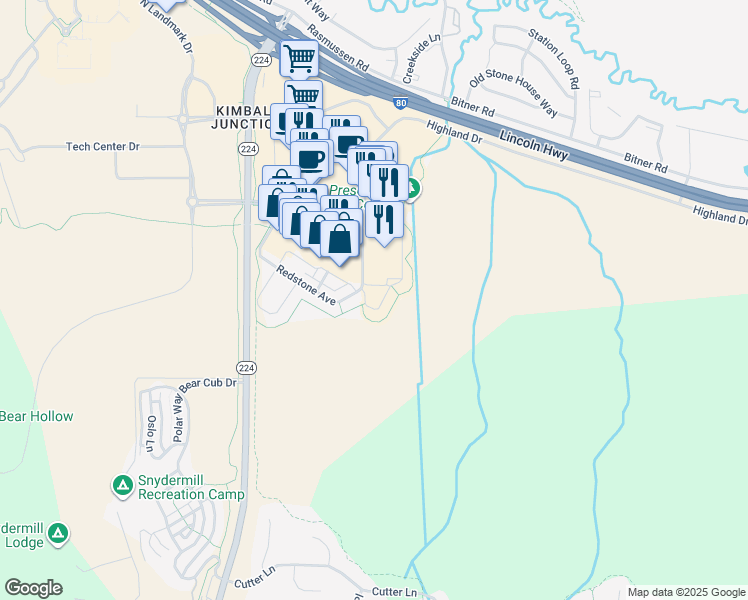 map of restaurants, bars, coffee shops, grocery stores, and more near 6033 Park Lane South in Park City