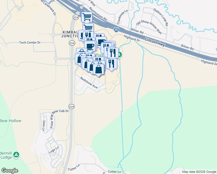 map of restaurants, bars, coffee shops, grocery stores, and more near 1541 Redstone Avenue in Park City