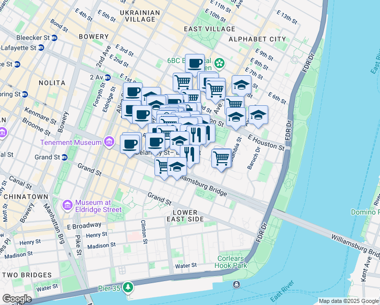 map of restaurants, bars, coffee shops, grocery stores, and more near in New York