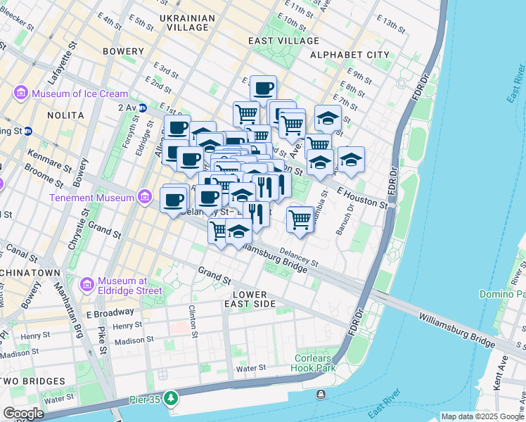 map of restaurants, bars, coffee shops, grocery stores, and more near in New York