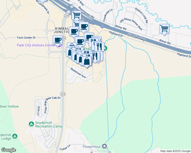 map of restaurants, bars, coffee shops, grocery stores, and more near 1541 Redstone Avenue in Park City