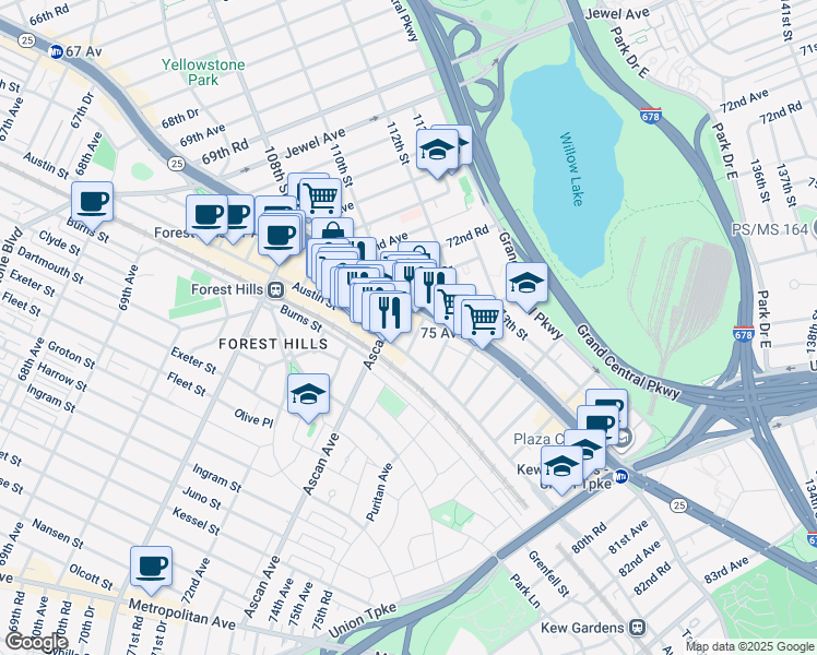 map of restaurants, bars, coffee shops, grocery stores, and more near in Queens
