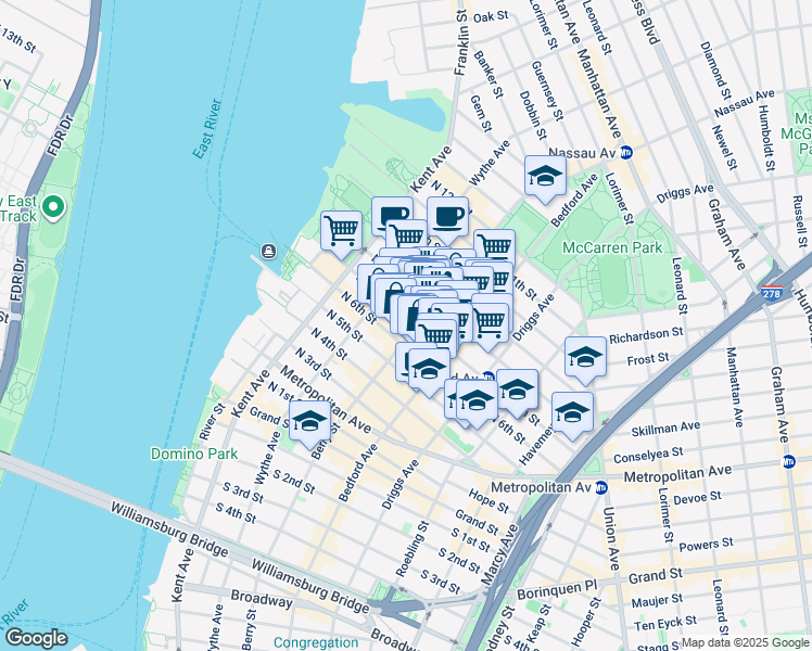 map of restaurants, bars, coffee shops, grocery stores, and more near in Brooklyn