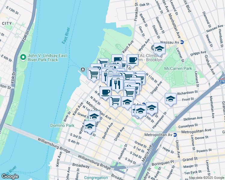 map of restaurants, bars, coffee shops, grocery stores, and more near in Brooklyn
