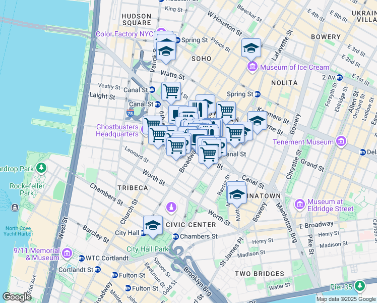 map of restaurants, bars, coffee shops, grocery stores, and more near in New York