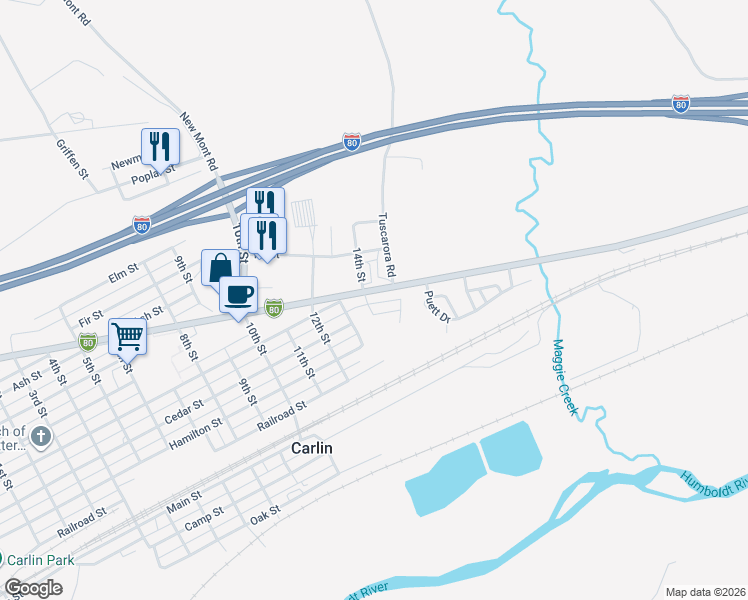 map of restaurants, bars, coffee shops, grocery stores, and more near 1401 Chestnut St in Carlin