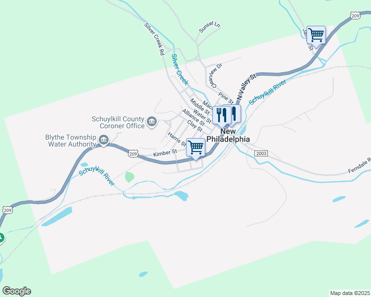 map of restaurants, bars, coffee shops, grocery stores, and more near 112 Lombard Street in New Philadelphia