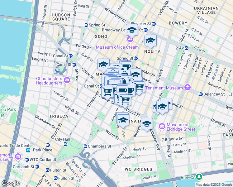 map of restaurants, bars, coffee shops, grocery stores, and more near in New York