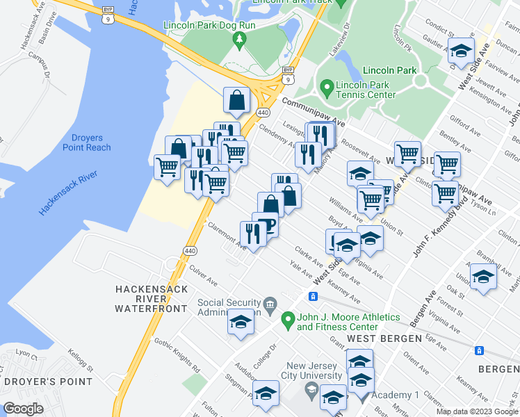 map of restaurants, bars, coffee shops, grocery stores, and more near 369 Ege Avenue in Jersey City