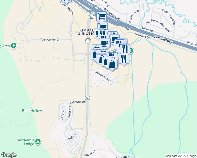 map of restaurants, bars, coffee shops, grocery stores, and more near 1669 Redstone Avenue in Park City