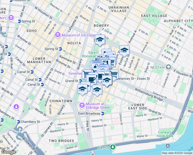 map of restaurants, bars, coffee shops, grocery stores, and more near in New York