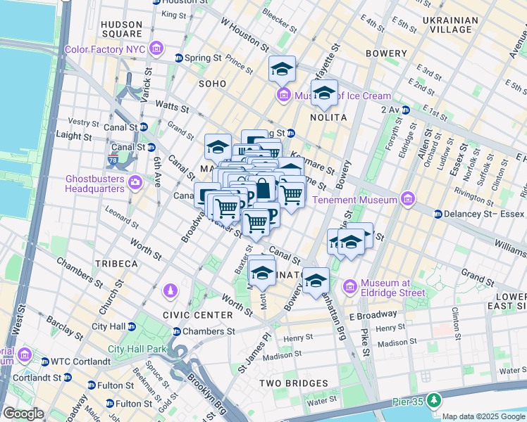 map of restaurants, bars, coffee shops, grocery stores, and more near in New York
