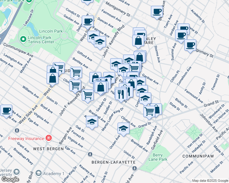 map of restaurants, bars, coffee shops, grocery stores, and more near 532 Bergen Avenue in Jersey City