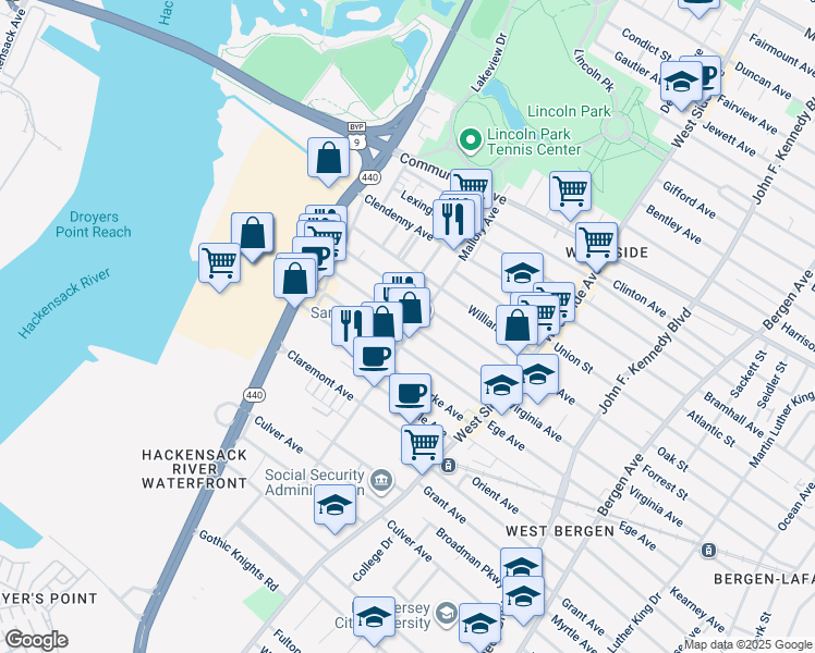 map of restaurants, bars, coffee shops, grocery stores, and more near 367 Virginia Avenue in Jersey City