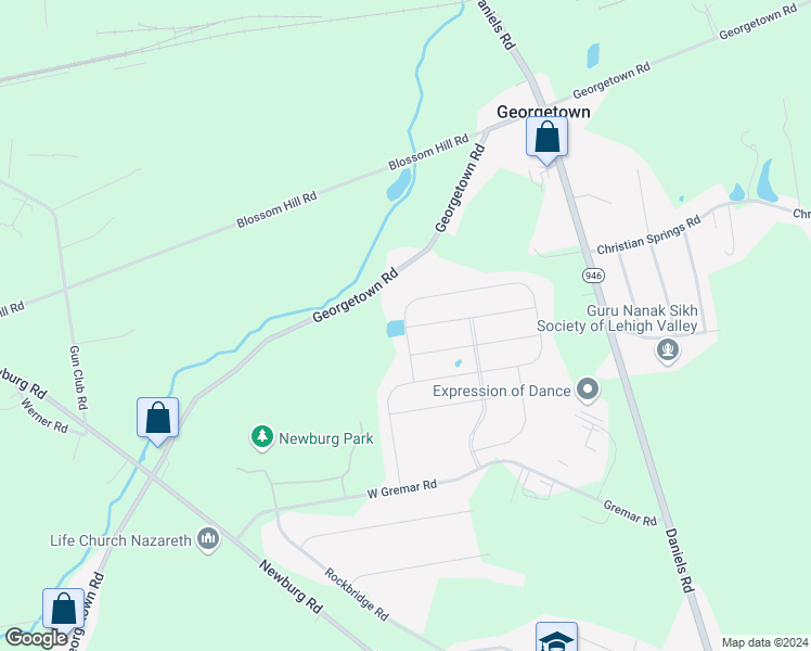 map of restaurants, bars, coffee shops, grocery stores, and more near 4309 Beech Drive in Nazareth