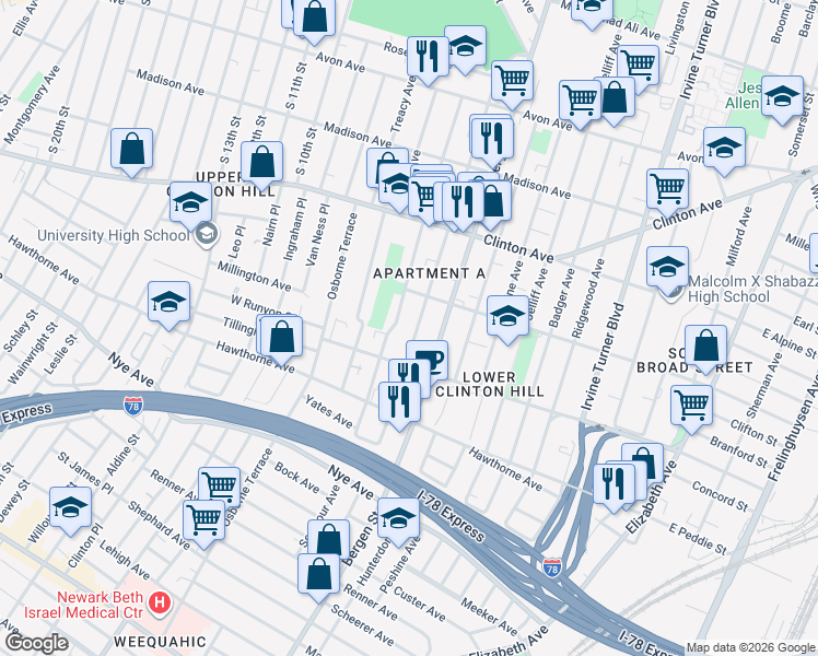 map of restaurants, bars, coffee shops, grocery stores, and more near 208 Chadwick Avenue in Newark