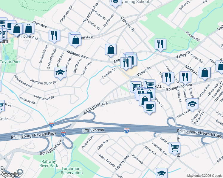 map of restaurants, bars, coffee shops, grocery stores, and more near 4 West Line Avenue in Union