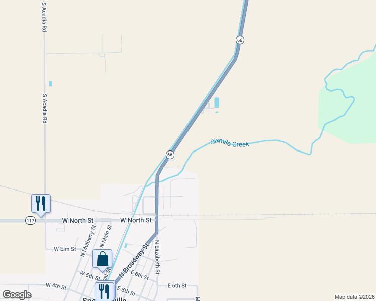map of restaurants, bars, coffee shops, grocery stores, and more near 1375 S Street Marys Road in Spencerville